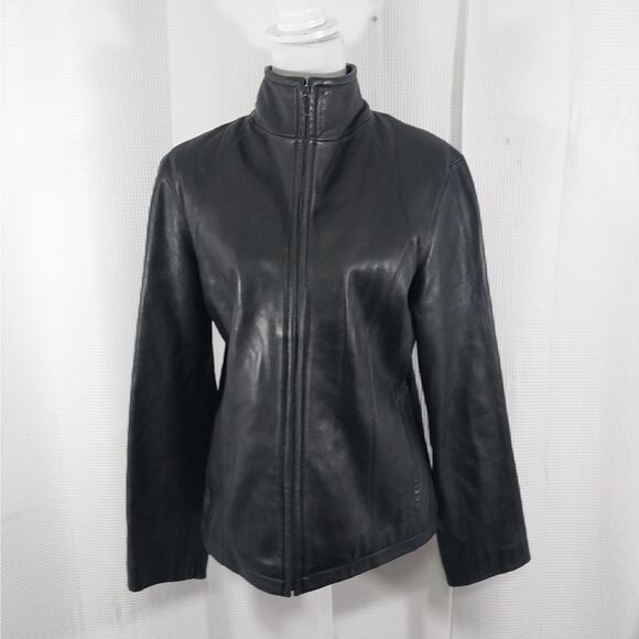 NINE WEST! SLEEK & SUPPLE BLACK GENUINE LEATHER ZIPPER FRONT JACKET, COAT! SZ M - Picture 5 of 13